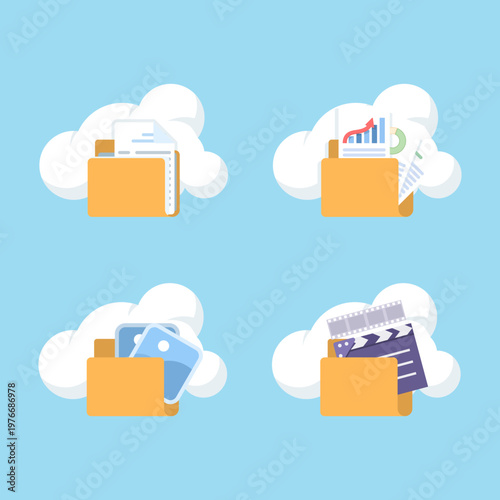 Cloud storage icon illustration representing digital file organization, data transfer, and cloud computing. Ideal for cloud services, cybersecurity, servers, and digital transformation projects.