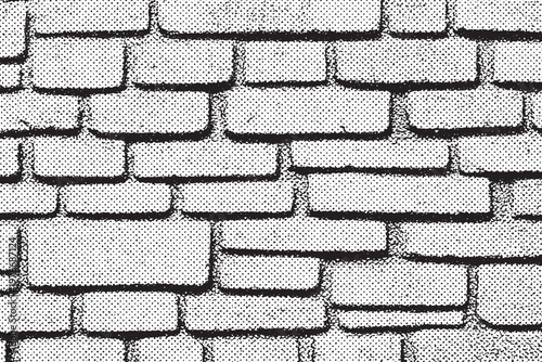 Black and White Halftone Texture of Overlapping Roof Shingles Background