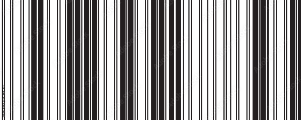 Obraz premium Barcode strip pattern of vertical black and white lines of varying widths vector background. eps 10