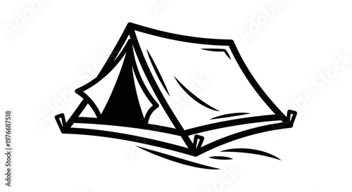 Illustration of a single tent on grassy ground, simplistic and minimalist design for outdoor themes.