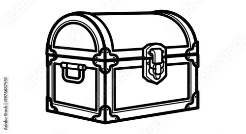 Vintage wooden treasure chest with metal clasps and hinges, isolated on a plain background. Front view of the chest.