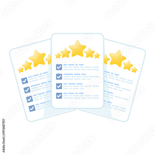 Modern flat design of customer reviews with star ratings and feedback text, representing user opinions, satisfaction levels, and rating system concept. flat design illustration on background.