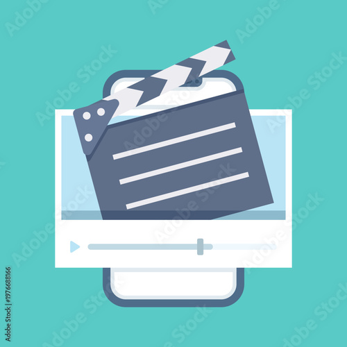 Vector concept of mobile video editing, showing smartphone with clapperboard and player, highlighting film creation, film production, and modern cinema content workflow. flat vector illustration.
