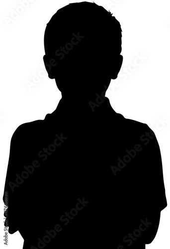 Black Silhouette Vector of a Young Boy or Child Standing in a Front View Isolated on a White Background