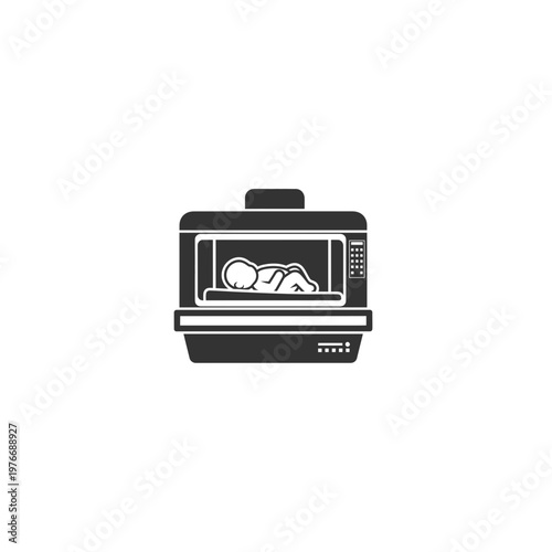 Icon of newborn infant in hospital neonatal incubator with incubator, neonatal