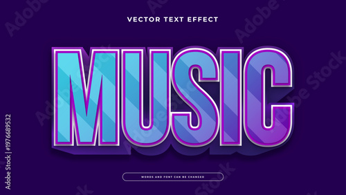 Creative blue and purple music text style with 3D block shadows for entertainment and audio branding