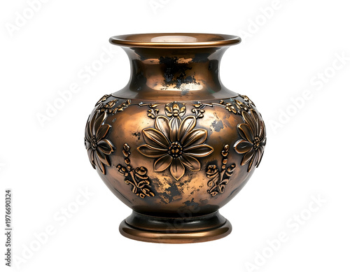 Ornate antique bronze vase with floral relief