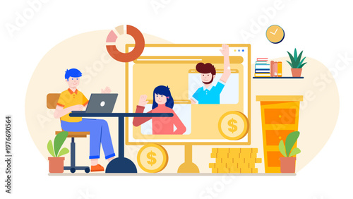 Professional conducting a video conference call with remote team members