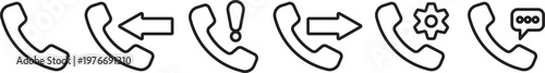 Phone call icons, solid glyph style phone symbols, incoming outgoing call arrows. Ringing phone simple icon set. Smartphone ringing. Phone sign. Telephone call symbol. Cell ringing phone icons