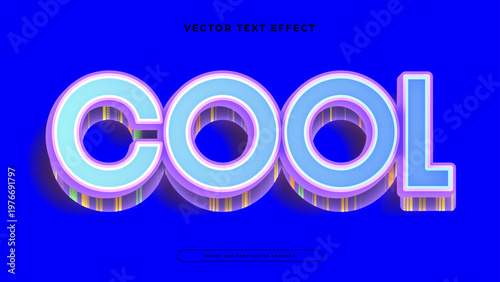 Professional cool vector text effect with a stylish blue 3D appearance and neon circular accents for modern branding