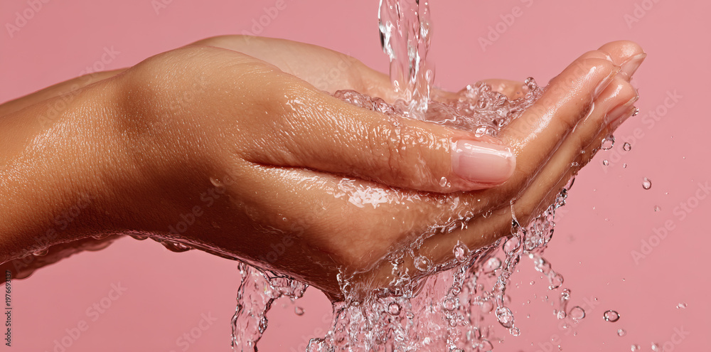 Fototapeta premium Hand catching clear water droplets.