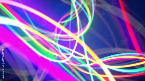 Colorful neon light trails on dark background