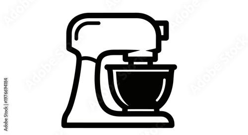 A stand mixer with a black mixing bowl is shown in use, blending ingredients on a plain background.