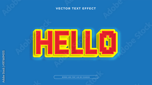 Pixelated hello vector text effect with red and yellow 3D game style