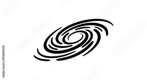 Black spiral galaxy icon isolated on a white background for astronomical representation.