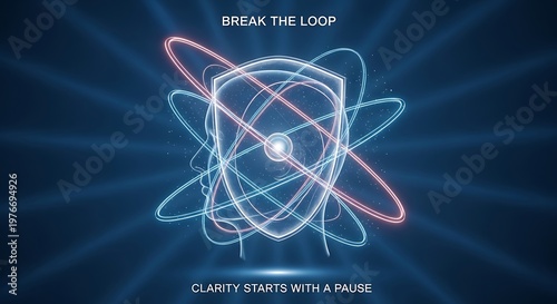 Mental Health Awareness Illustration Featuring Human Profile With Shield Symbol And Glowing Orbital Paths Representing Inner Clarity Psychological Resilience Stress Management And Mindfulness Practice