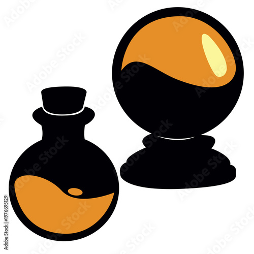 Crystal ball of witch divination and potion for Halloween