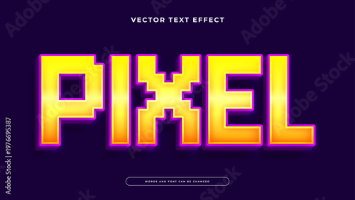 8-bit gaming pixel style with golden glow and purple stroke