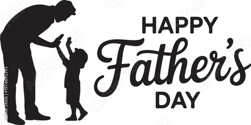 Silhouette of father and son giving high-five with text happy father's day, vector