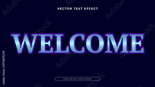 Premium welcome text effect with glossy blue metallic style and bold serif typography on a dark background
