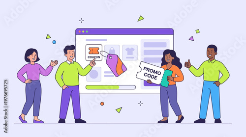 People interacting with digital coupon and promo code interface for online shopping