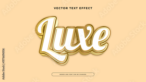 Elegant luxe 3D text effect with gold and white finish for luxury branding and premium designs