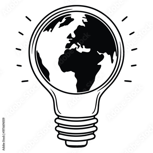 Earth Hour 2026 Minimal Line Art Globe Eco Energy Saving Vector Icon