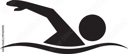 Black silhouette swimmer performing freestyle stroke in water isolated design