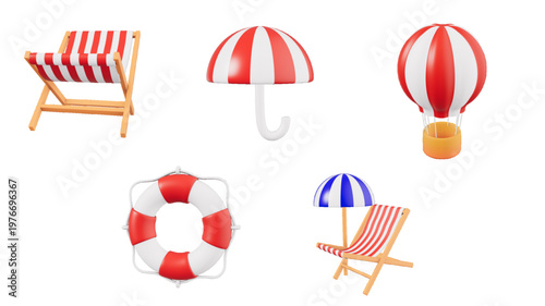 set of summer beach icons with umbrella chair ball and relaxing vacation symbols in a clean vector style