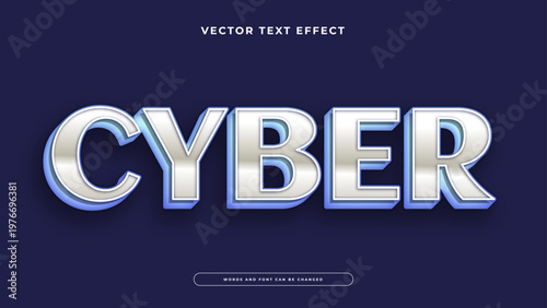 Silver metallic cyber style text effect with blue glow backlighting