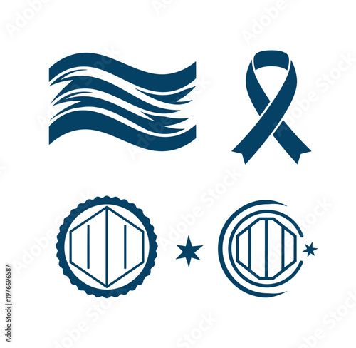 Collection of four blue graphic design elements on white background