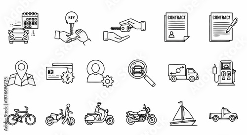 Collection of Transport and Vehicle Related Icons.