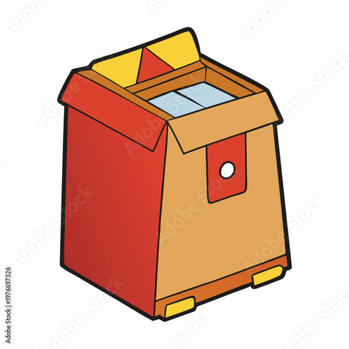 A torn package lies open beside scattered trash, its crumpled wrappers and discarded bits creating a small messy scene that hints at hurried unboxing and careless cleanup.
