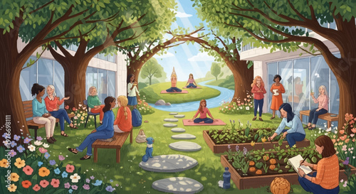 Community Garden Gathering - People Connecting with Nature and Each Other.