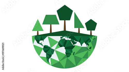 Flat Earth Day Globe with Forest Trees Icon Concept for Environmental Conservation, Reforestation and Sustainability Campaign Materials