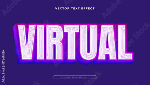 High intensity virtual reality text effect with glowing white core and vibrant purple borders