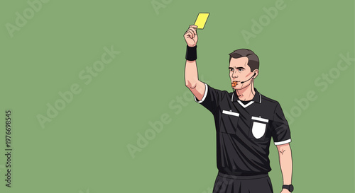 Soccer Referee Holding Yellow Card High.