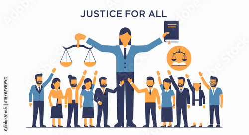 Justice and equality concept with diverse people and lawyer