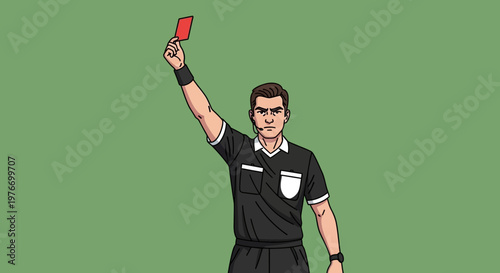 Referee holding red card vertically up.