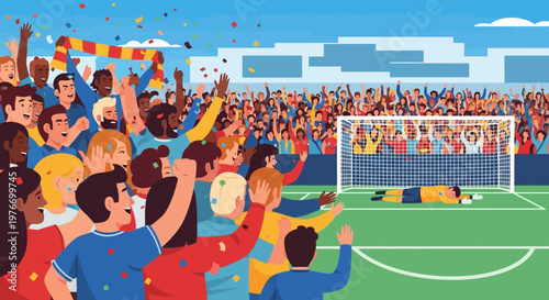 Soccer Fans Celebrating Goal Stadium.