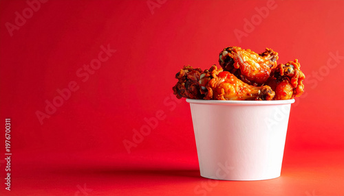 Fried chicken wings on red background