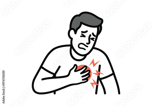 Man holding chest experiencing severe pain from heart attack or acute cardiac event illustration.