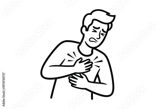 Man clutching chest in intense pain symbolizing heart attack or severe medical condition outline.