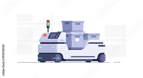 Autonomous mobile robot carrying boxes in a warehouse, logistics automation