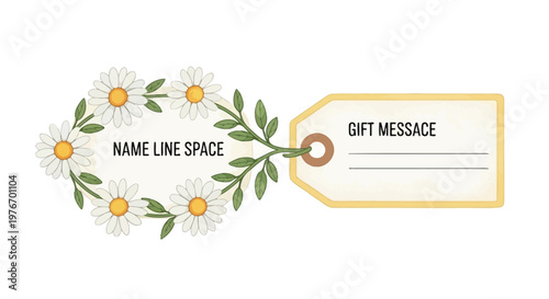 Daisy Wreath Gift Tag with "Gift Message" and "Name Line Space" Text