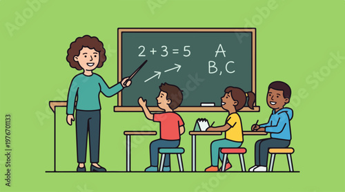 Teacher and students in classroom.