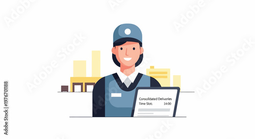 Delivery Woman with Tablet and Package, Urban Background