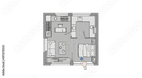 3D Floor Plan Rendering of a Modern Apartment Layout with Furniture and Interior Design