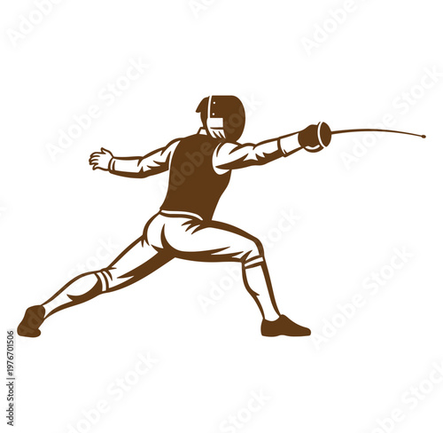 fencer in fighting stance with sword in hand ready to attack or defend in a competitive sport