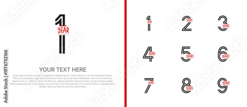 anniversary logo set with red ribbon. black number on white background for celebration moment